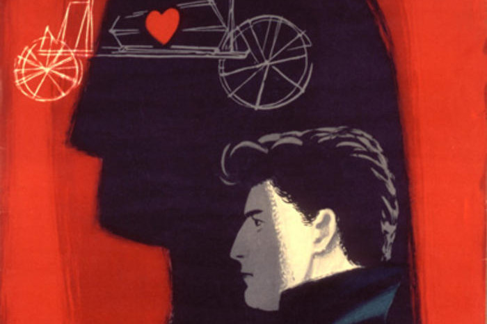 Plakat "Diabeł wcielony" na czerwonym tle. Męski profil na tle czarnej sylwetki diabła z rogami, na głowie diabła naszkicowany jest jasnym kolorem biały pow&oacute;z z czerwonym sercem. Informacje o filmie wypisane są na dole plakatu.